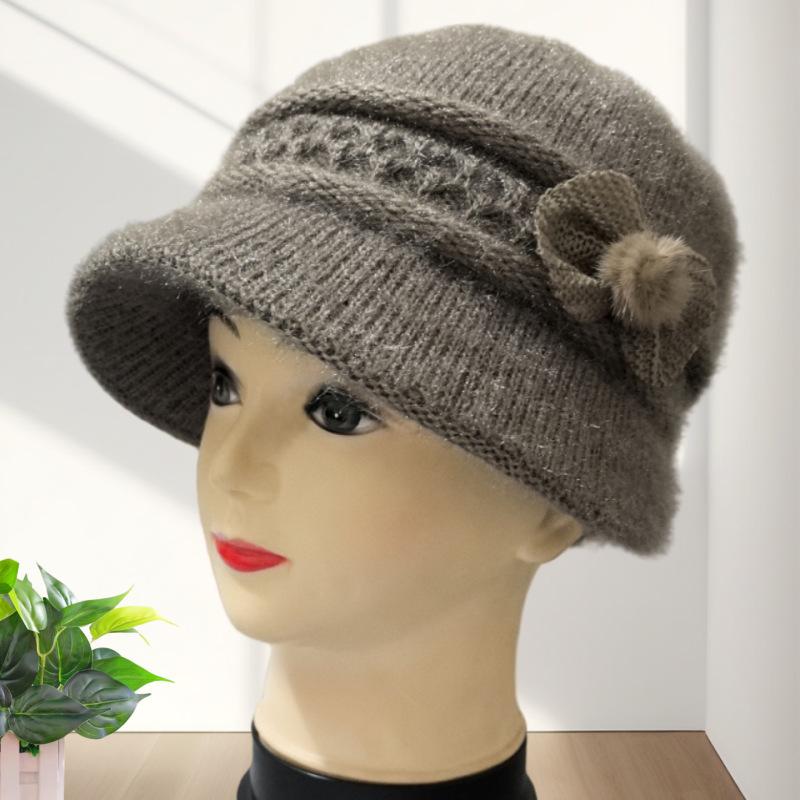

Зимняя двухслойная шерстяная шляпа для женщин среднего и пожилого возраста с козырьком, модная и теплая вязаная шапка для мамы с добавлением бархата
