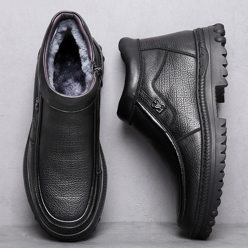 The first layer of cowhide winter wool men's cotton shoes with velvet warm leather shoes medium and old men's shoes are soft