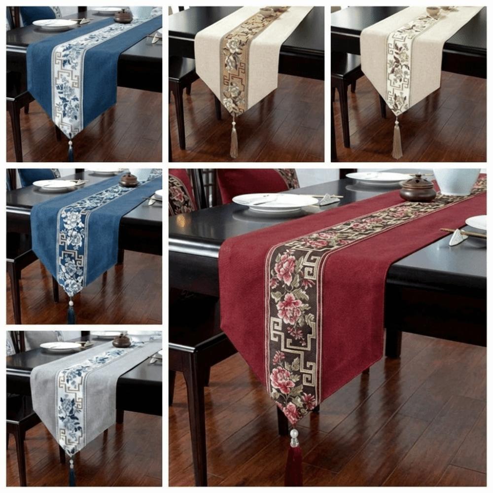 Chinese Style Floral Table Runner Washable Tea Table Cloth Embroidery Bed Flag  Hotel Decoration