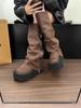 European Long Boots Women's Thin Knight Boots 2025 New Spring and Autumn Versatile Small Thick-soled Heightening Long Boots
