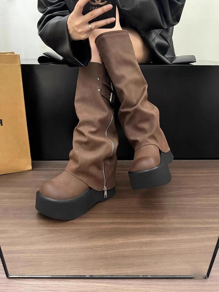 European long boots women's thin knight boots 2025 new spring and autumn versatile small thick-soled heightening long boots