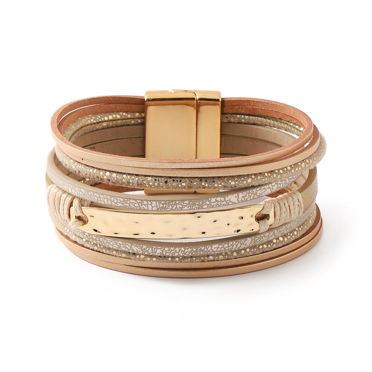 

Многослойный кожаный браслет-манжета для женщин, ювелирное изделие, ветер, магнитная застежка, браслет, наручник