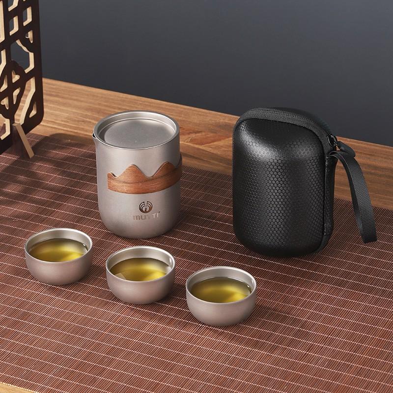 Portable Pure Titanium Travel Tea Set With Double-Wall Insulated Cup Outdoor Camping Pot Gift
