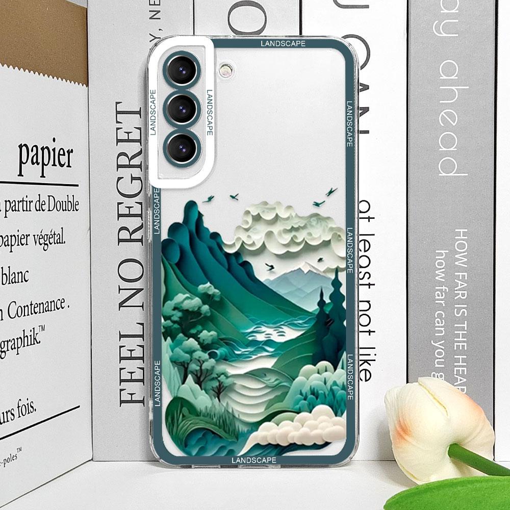 Printing Landscape Creative Mountain Transparent Phone Cases for Samsung Galaxy S22 S25 S21 S23 S24 Ultra Plus FE Covers Fundas