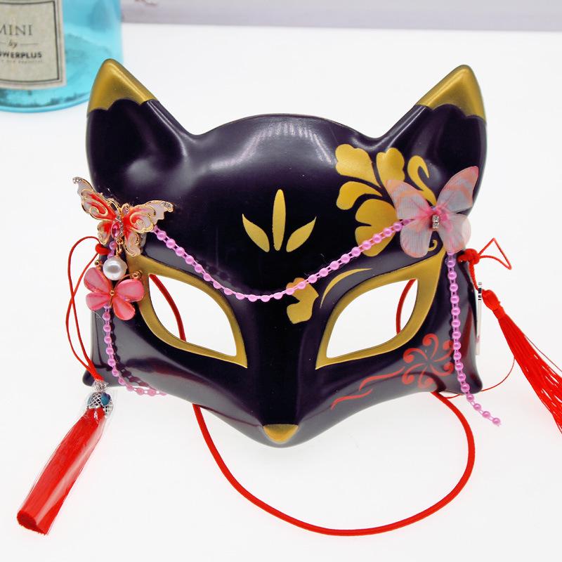 Japanese Style Half-Face Mask: Romantic Fairy Fox with Butterfly Design