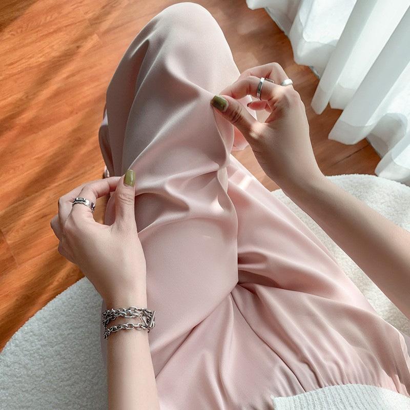 Ice Silk Acetate Wide-leg Pants for Women In Summer Thin Versatile Casual Floor Pants High Waist Droop Loose Pants for Women