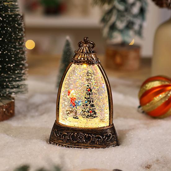 Christmas Snow Ball Lantern Bell Shape Swirling Glitter Christmas Lamp for Holiday Home Office Tabletop Decor