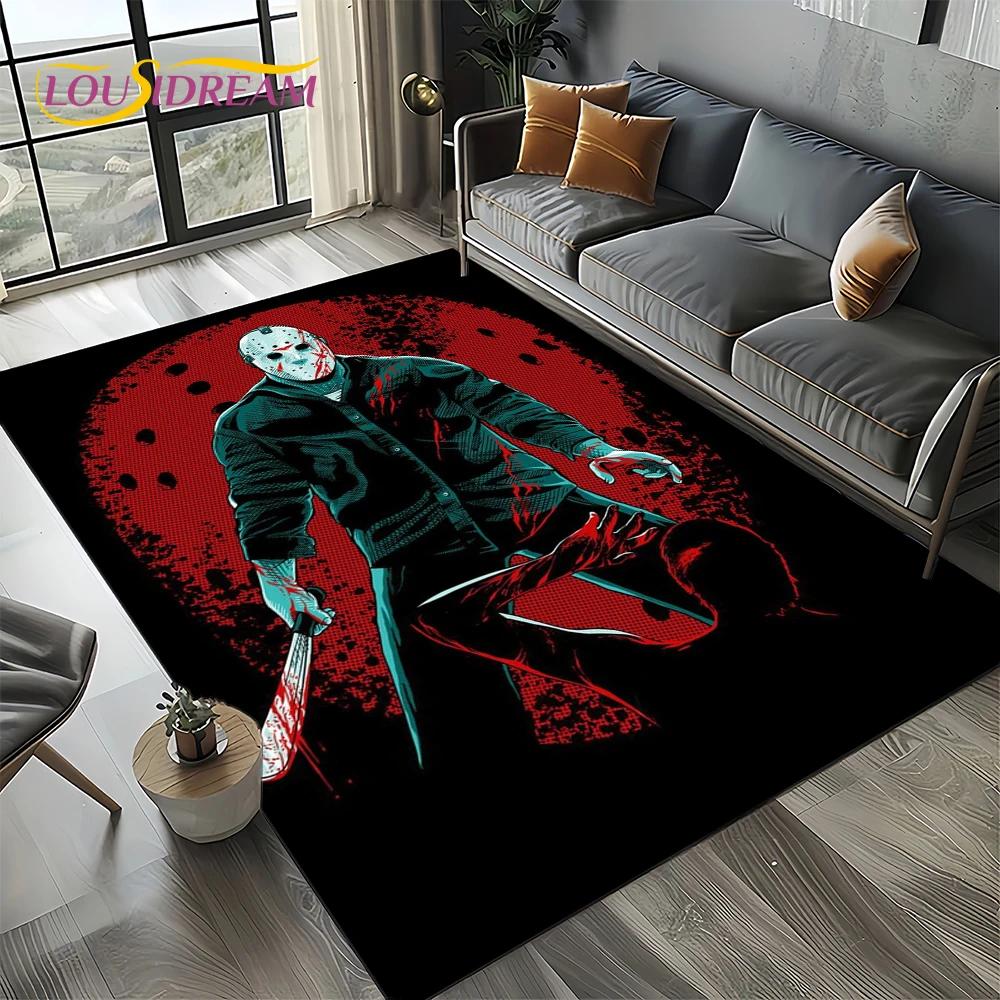 Horror Movie Chucky Pennywise Halloween Saw Character Carpet Rug for Living Room Bedroom Home Sofa Decoration,Non-slip Floor Mat