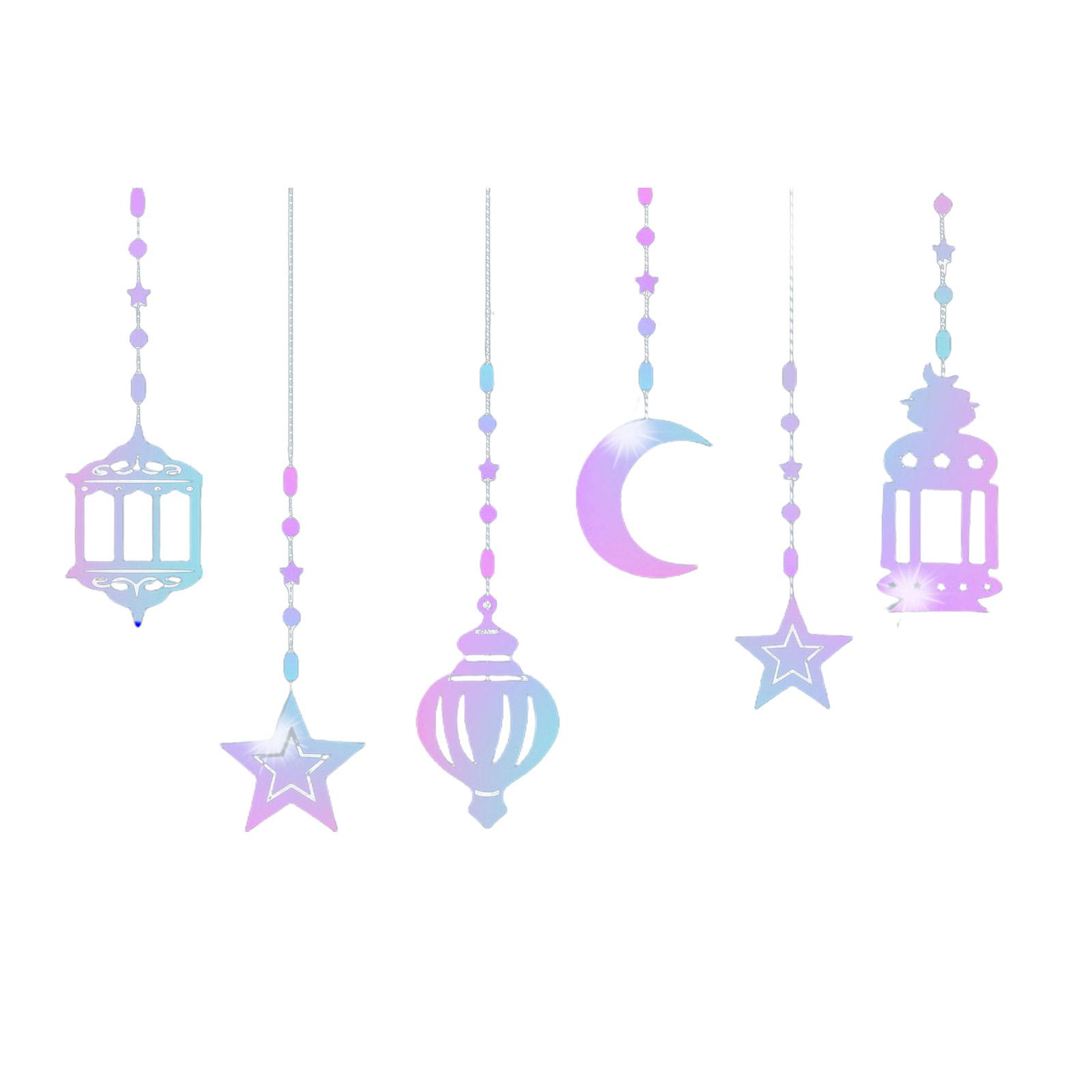 

6Pcs Eid Mubarak Islamic Muslims Party Supplies Glittering Banners Star Moon Hanging Ornaments Ramadans Festival Decors A