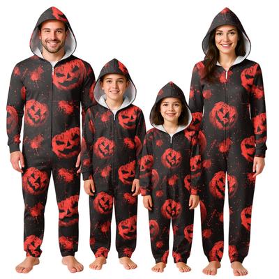 Halloween Print Family Matching Hooded Long Sleeved Zippered Jumpsuit Set