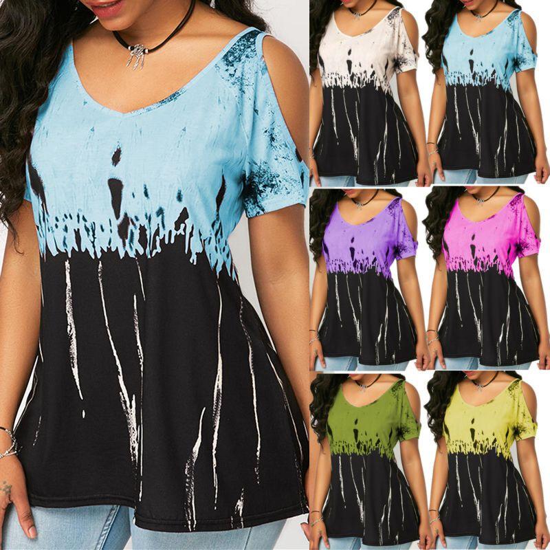Plus Women Size Tshirt Cold Shoulder Tops Summer Blouse Casual Loose Shirts