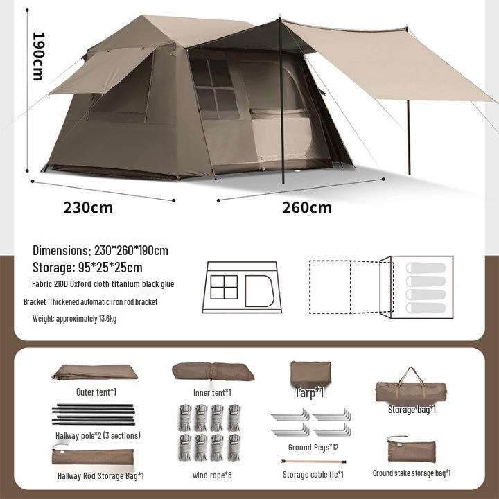 Arctic Wolf 6-Person Quick Open Camping Tent with Sunshade 3 to 5 People