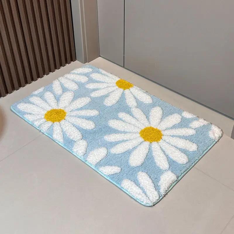 VIKAMA Fresh Daisies Fluffy Rug Water-Resistant Anti-Slip Bathroom Floor Mat Bedroom Balcony Entrance Door Mat Home Decoration