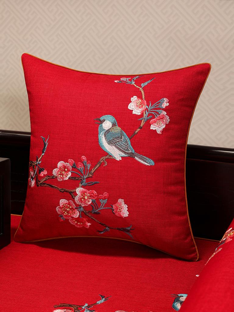 Cotton Linen Cushion Cover Crab-apple Flower Bird Embroidery Throw Pillow Case Decorative Covers For Living Room Sofa Home Decor
