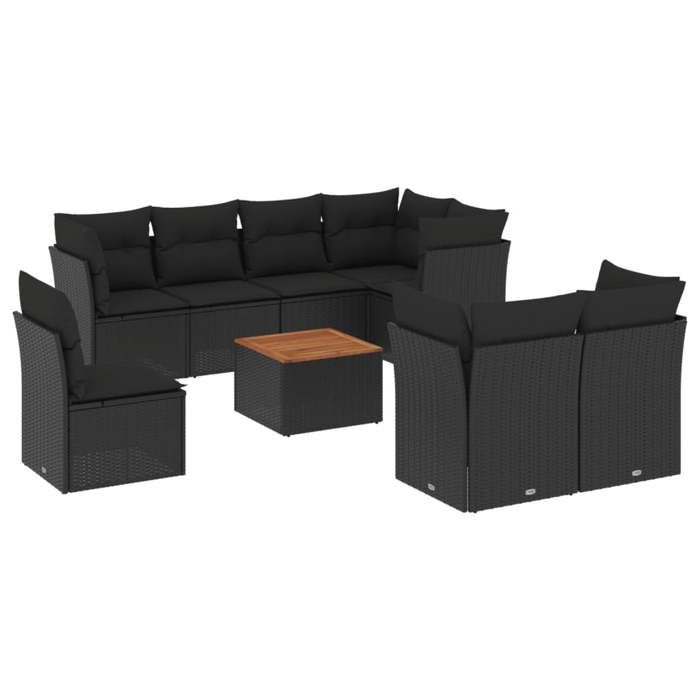 VidaXL Garden Lounge Set with Cushions 9 Pcs, Patio Sofas, Patio Furniture Set, Outdoor Furniture, Black 3256069