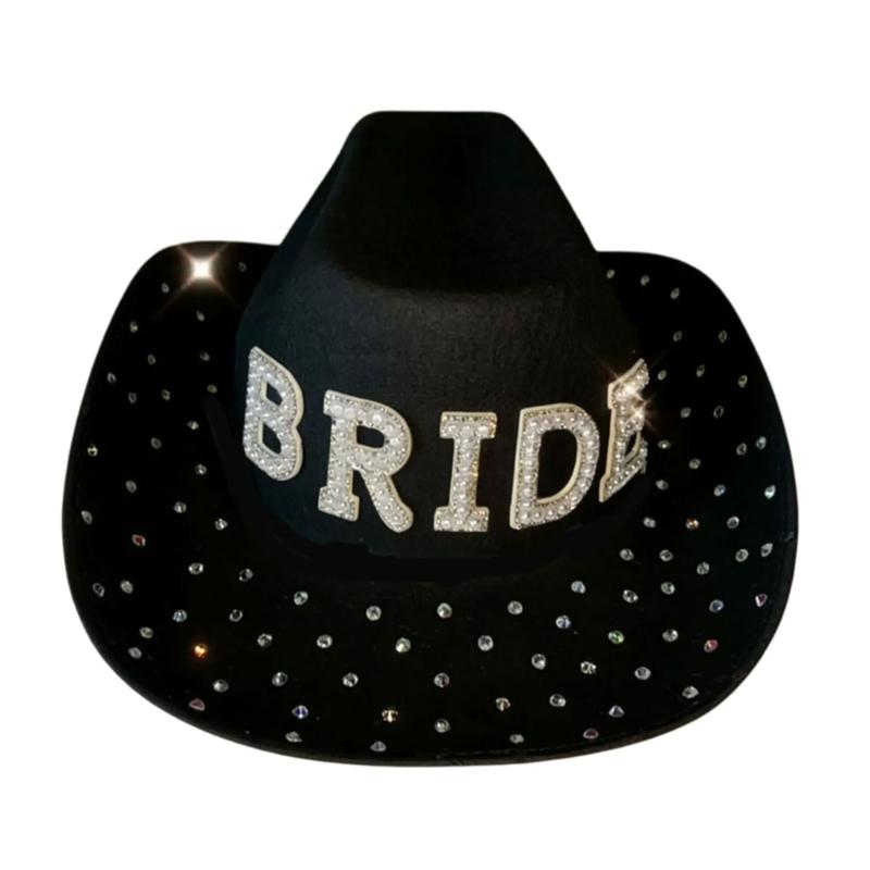 

Friendly Breathable Bridal Hat Wide Brims Gift For Western Wedding And Event чорний