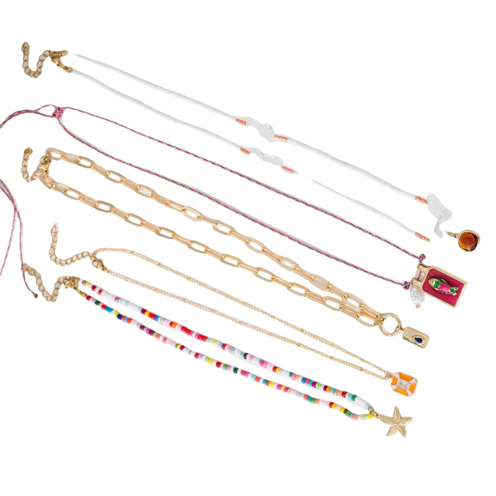 

5 шт. Многоцветные бисерные ожерелья на пляжную тематику для женщин, ручной работы, цепочки для ключиц, аксессуары для отпуска