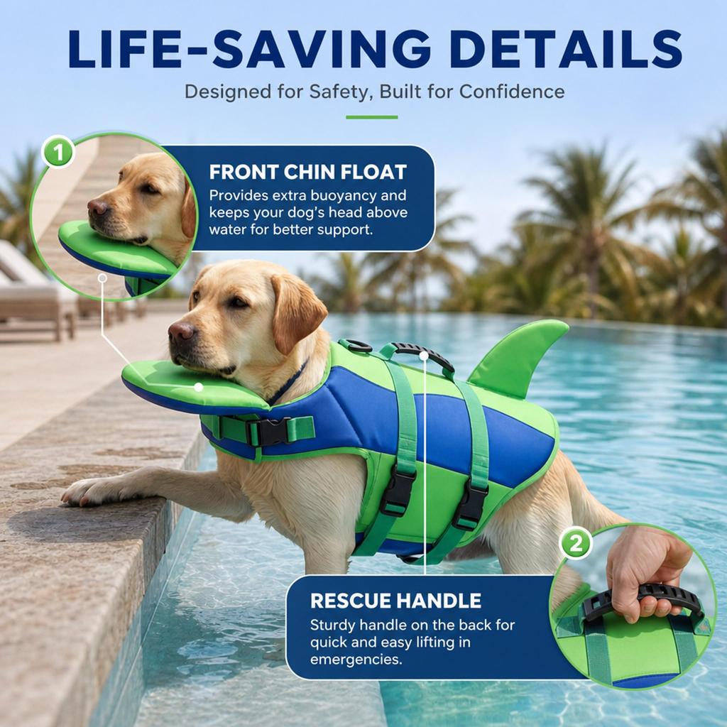 Dog Life Jacket with Design, Adjustable Pet Swim Vest with Handle for Activities