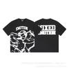 Unisex Vintage American Style Loose Fit Cotton Tee With Embellished Letter Print Round Neck Short Sleeve