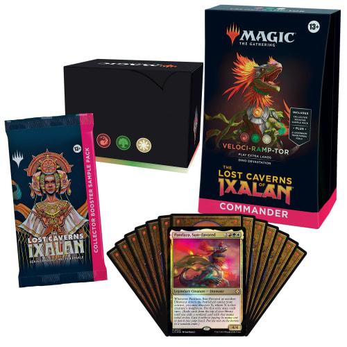 Magi: The Gathering The Lost Caverns of Ixalan Commander-dekk - Veloci-ramp-tor (100-korts kortstokk, 2-korts samlerbooster prøvepakke + tilbehør)