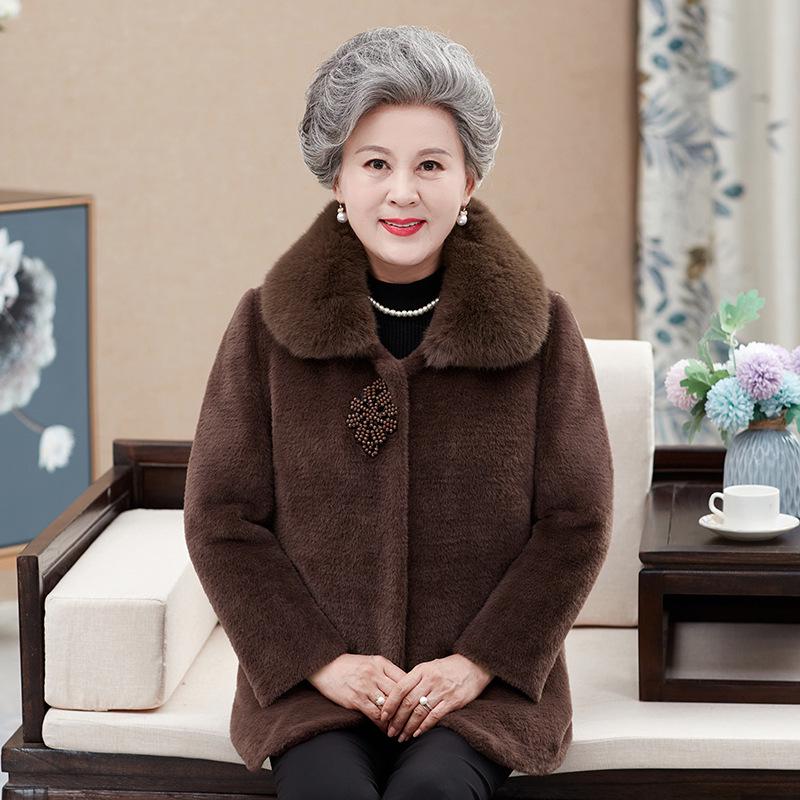 2025 Women's Fashionable Winter Coat for Elderly - Stylish Faux Mink Velvet Warmth for Middle-aged & Seniors