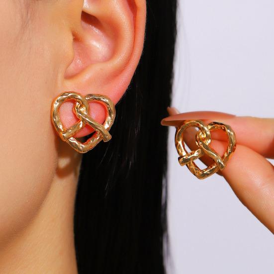 1 Paar Ohrstecker Verdrehtes Herz Design Ohrstecker Gehämmert Textur Piercing Ohrringe für Damen Pendeln Dating Schmuck Geschenk