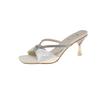 Open-toed slippers, women wear rhinestones with sandals, thin heels, sexy high heels, not tired feet, fairy with skirt and half