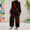 Women Plus Size Floral Printed Round Neck Long Sleeve Layered Top Wide Leg Pants Two Piece Set