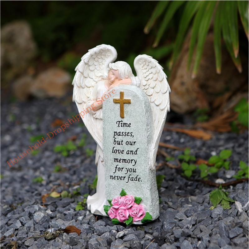 85AD Elegant Memorial Link Angel Statue For Outdoor Garden Trim Durable Resin Craftsmanship