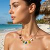 Luxury Niche Jewelry, Titanium Steel Necklace with Colorful Natural Stones and Multiple Pendants, Stainless Steel Necklace for Women