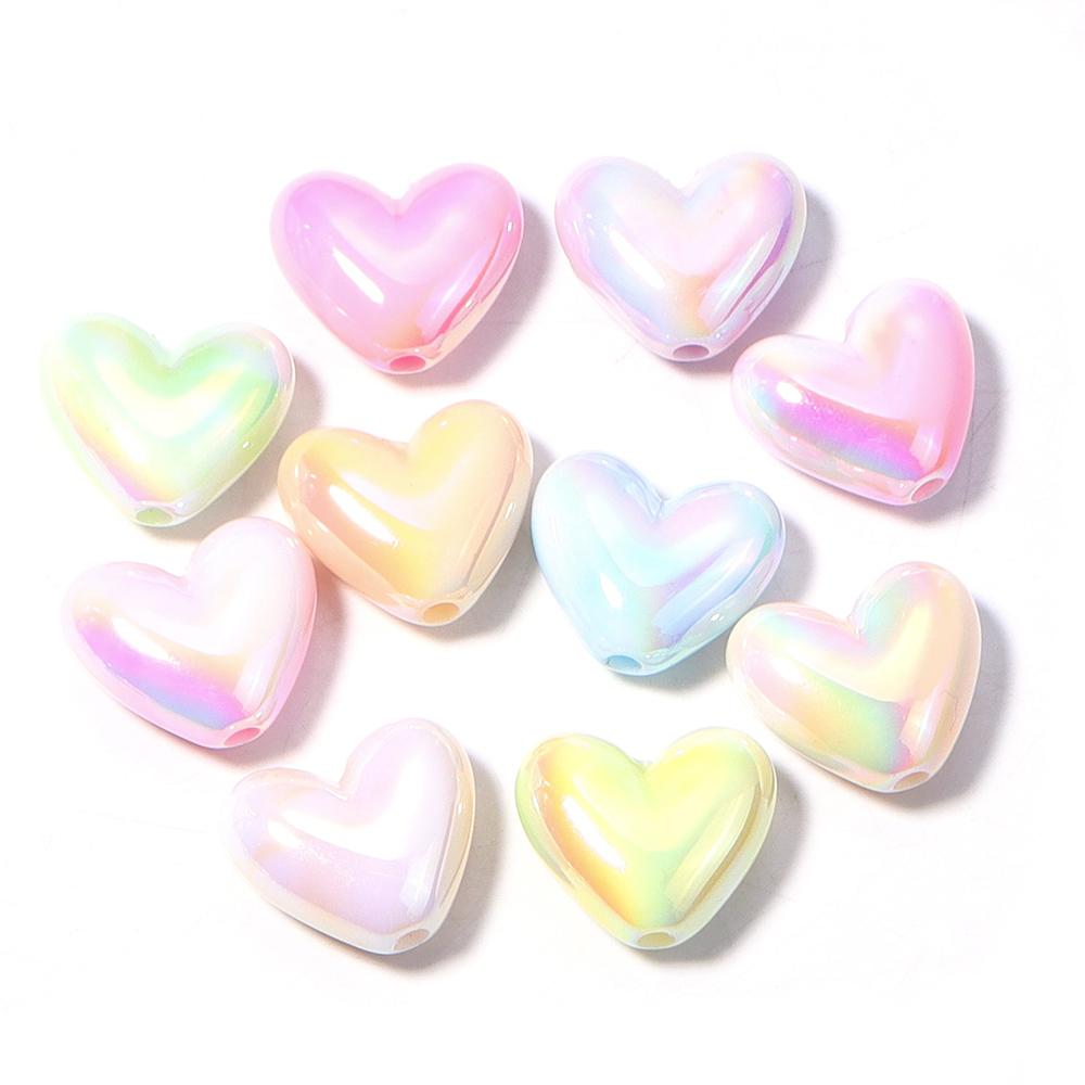 10pcs Acrylic Heart Beads Shiny Love Heart Loose Spacer Beads For Jewelry Making DIY Bracelets Necklace Earrings Phone Key Chain