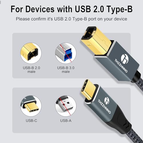 Thzzhnno USB B To C Printer Cable 3M, USB Cable Type-C To Type-B Cable, for MacBook Pro, MIDI Cable, for Yamaha Casio Digital Piano, MIDI Keyboard, DJ