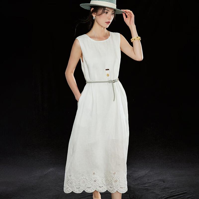 Wudao 100% Linen Resort Style Embroidered Dress