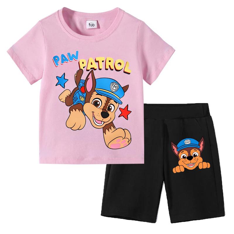 PAW Patrol Children's T-shirts Sets Summer Cartoon Print Boys Short Sleeve Shorts 2pcs Suit Kids Outfits Casual Clothing Sets