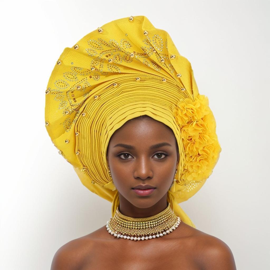 New Fashion Heavy Industry African Turban Hat Turban Hat Wedding Party Gele Adjustable