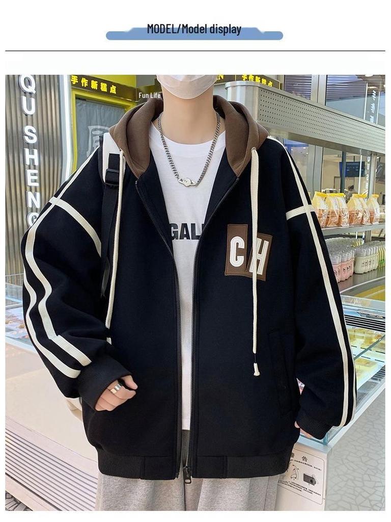 Hooded Casual Baseball Jacket for Teen Boys and Men's 2024 Stylish Outerwear