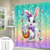 1pc Shower Curtain - Festive Easter Bunny with Colorful Eggs and Sparkles Waterproof