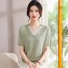 Mom's Stylish Summer Ice Silk Blouse: Middle-Aged Women's Short-Sleeve Knit T-Shirt with Faux Two-Piece Design