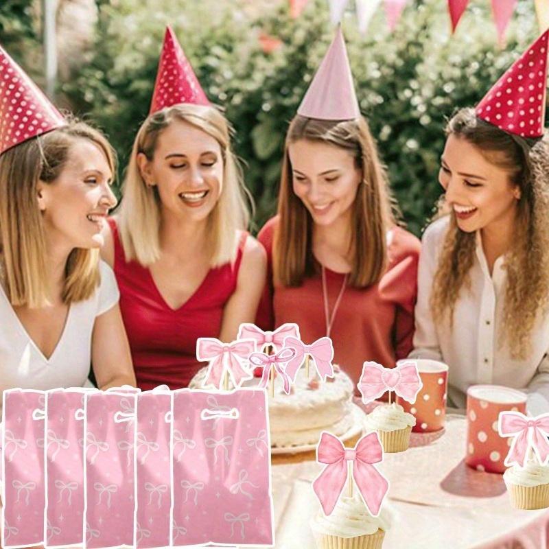 Pink Bow Party Favor Bags Bow Coquette Goody Candy Bags, Pink Bow Party Treat Bags Coquette Party Supplies Decorations for Pink Coquette Bow