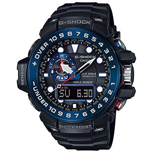 

[Casio] CASIO GULFMASTER Men s Tough Movement Solar Radio Watch Ana-Digi Black Blue 20 ATM Water Resistant Hybrid GWN-1000B-1BJF Watch