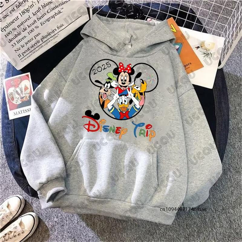 

2025 Women s Cotton Hoodie Disney Mickey Mouse Family Trip Fashion Sweatshirt Kawaii Clothes Autumn Winter Streetwear Couple Top S