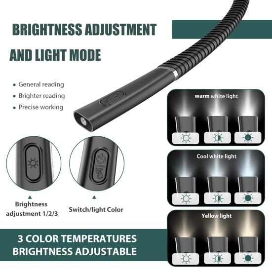LED Neck Reading Light Book Lamp Dimmable Rechargeable Flexible Soft Lightweight Hands-Free LED Reading Lamp