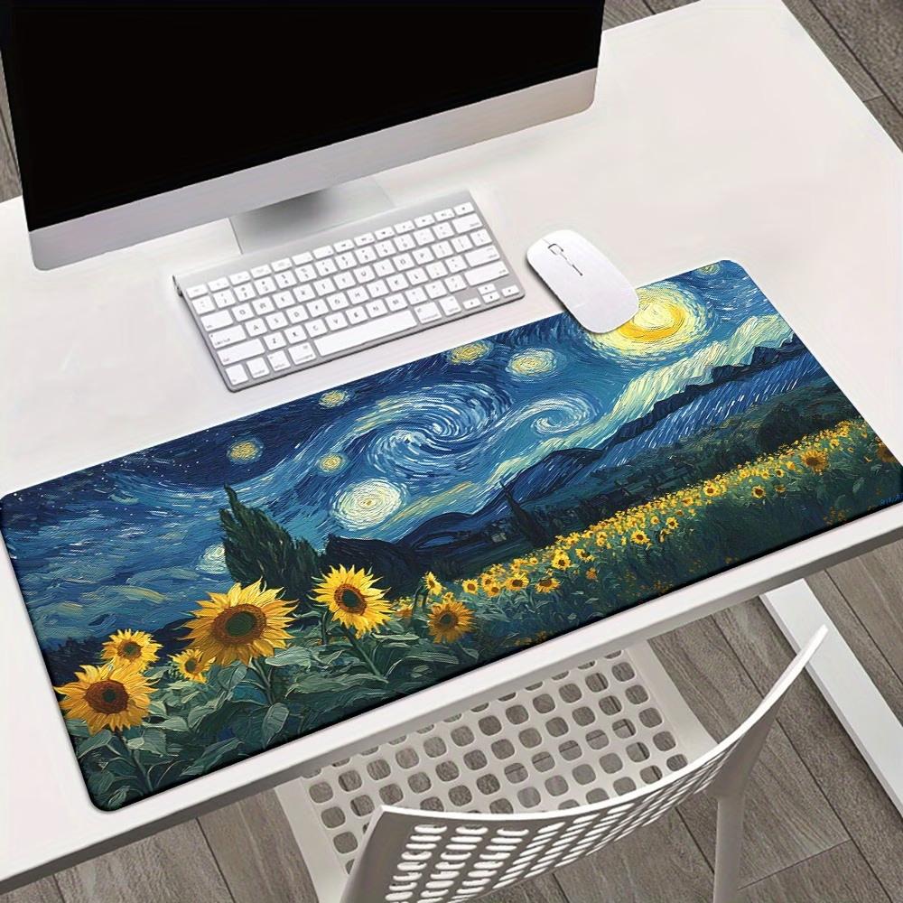 Van Gogh Style Starry Sky Mount Fuji Sakura Desk Mat Xxl NonSlip Rubber Gaming Mousepad Art Landscape Keyboard Pad