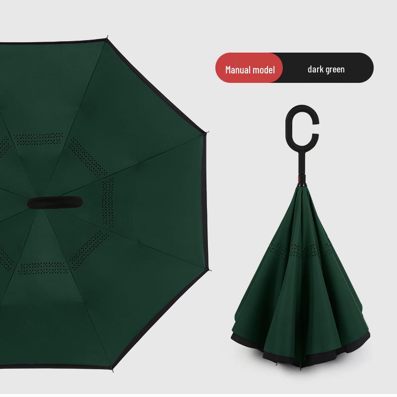 Custom Reverse Car Umbrella with Hands-Free C-Shaped Handle - Business Long Handle Umbrella with Logo Print for Men