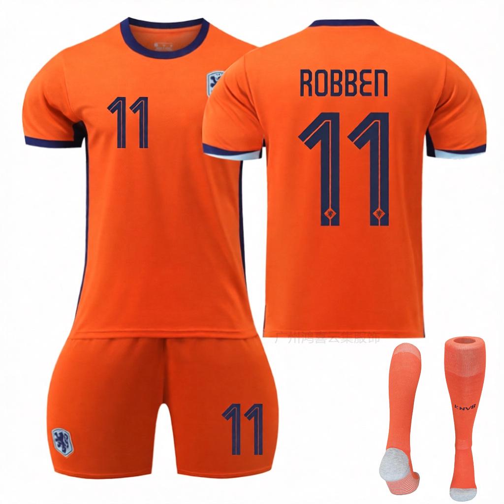 2024 Nizozemský domácí dres: Van Dijk #4, Robben, Depay, De Jong Fotbalový dres s krátkým rukávem - Edice Evropského poháru