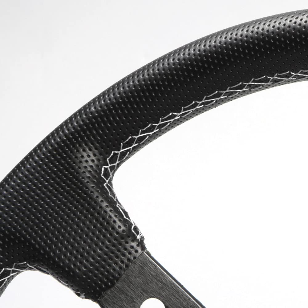 DEPORACING Steering 32mm Deep Perforated White Cross White Top Wheel, Cone, 70mm, PVC, Stitch, (D32PW)