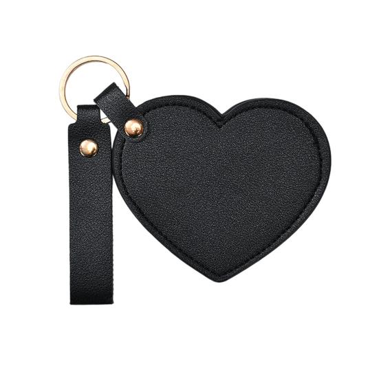 Love Heart Shape Makeup Mirror Waterproof Faux Leather Vanity Mirror Keychain Portable Travel Women Handheld Cosmetic Mirror Bag Pendant