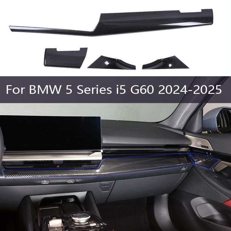 4-teiliges Kohlefaser-Mittelkonsolen-Dekorationspanel DekorationsaufkleberFür BMW 5er i5 G60 2024 2025 Auto-Innenzubehör