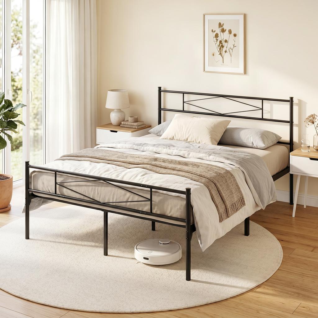 5ft King Bed Frame with Headboard and Footboard, Metal Platform Bed Frame with 32 Cm Underbed Storage, Black