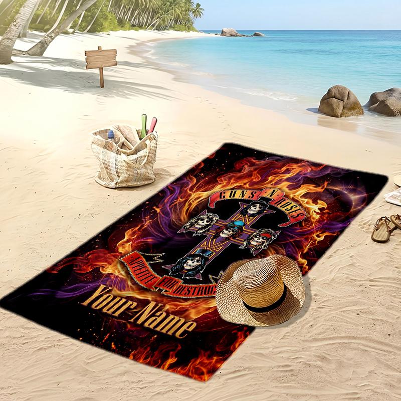 Asciugamano da Spiaggia Personalizzato Guns N’ Roses, Stampa il Tuo Nome Testo Asciugamano Leggero Assorbente per Nuoto Viaggio